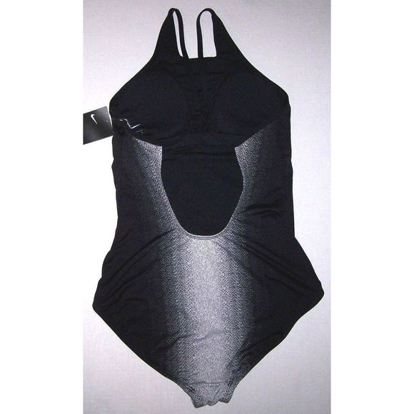Nike Women Sz M Swimsuit Swimwear Fade Sting 1-Piece Black Wht NESS8300-001 $94 - Picture 4 of 7